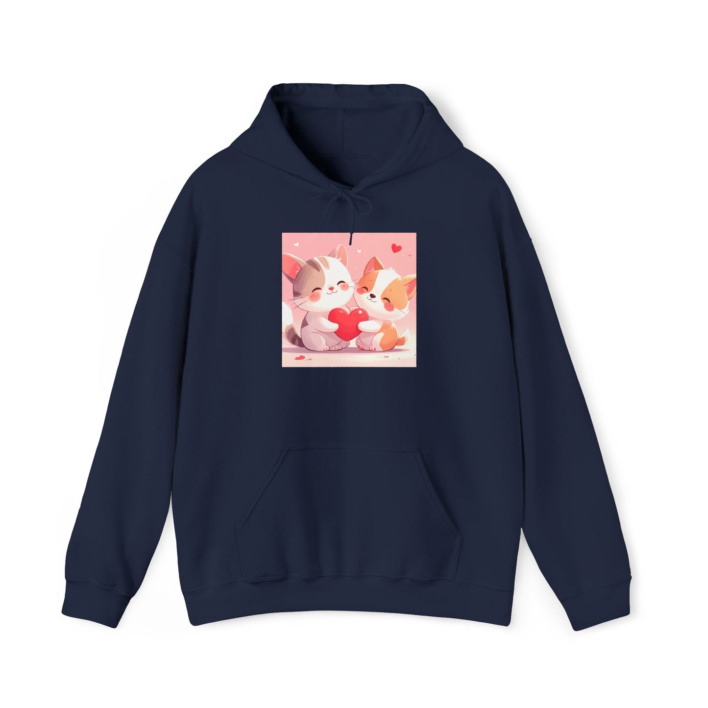 Hoodie — Cute Kawaii Cats Holding Heart Graphic - Sumoud Studio