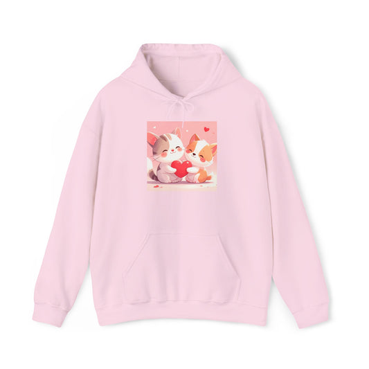 Hoodie — Cute Kawaii Cats Holding Heart Graphic - Sumoud Studio