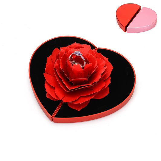 3D Love Box Heart-shaped Rose Flower Rotating Ring Box Valentines Day Gift - Sumoud Studio