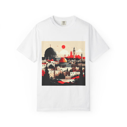 Jerusalem Skyline T-Shirt — Vintage Sunset Cityscape Tee - Sumoud Studio